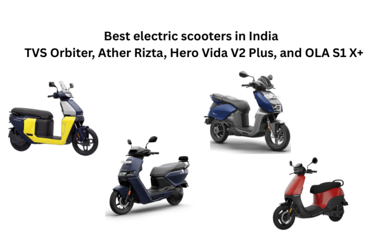 best electric scooters in India – TVS Orbiter, Ather Rizta, Hero Vida V2 Plus, and OLA S1 X+