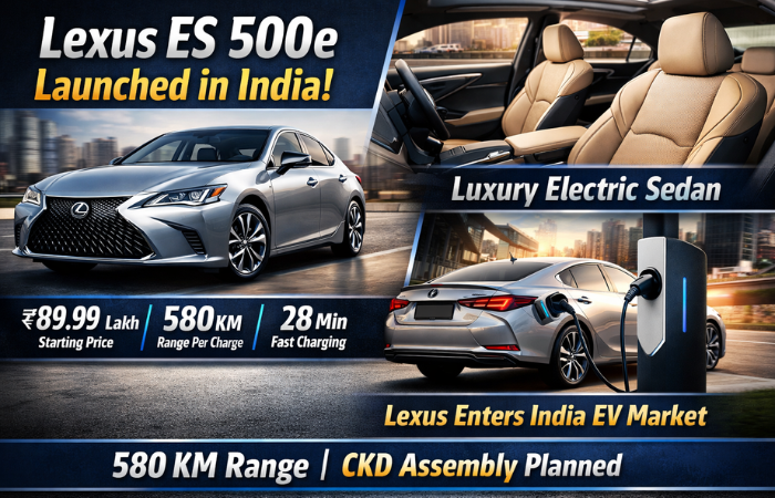 Lexus ES 500e electric sedan launched in India with 580 km range and ₹89.99 lakh price
