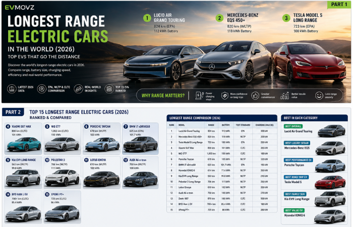 Longest Range Electric Cars (2026) – Top 15 EVs Worldwide
